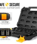 Open case showing 3/8 Inch Drive Impact Socket Set 29 Piece Shallow Socket Kit with lock design and label slots