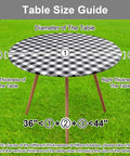 Round Picnic Tablecloth With Elastic Edges Waterproof Fitted Vinyl Cover For 36 to 44 Inch Tables Flannel Back Buffalo Plaid Black And White No Slip Windproof Outdoor Dining size guide