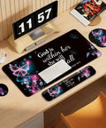 4 In 1 Desk Mat Set With Keyboard And Mouse Pad And Wrist Rest Large Computer Desk Pad For Home Office Purple Butterflies Design