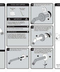 Installation instructions for Neo Shower Arm and Flange 7 Inch Polished Chrome Finish Brass Construction with dimensions and specifications.
