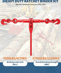 Four 20-Foot Chain And Ratchet Binder Kit For Truck And Trailer Cargo Tie-Downs Includes Four Heavy Chains And Four Adjustable Ratchet Binders In 1/4 To 1/2 Inch Range Built To Strap Down And Secure Loads Like A Pro On The Go. Red ratchet binder for logs, 5/16-3/8in