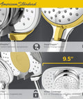 Close-up of Spectra Duo 4 Function 2 In 1 Shower Head With Handheld Spray And AquaToggle Diverter Paddle in polished chrome, 9.5" coverage