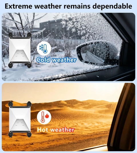 Heavy Duty Starlink Mini Suction Mount For Window Sunroof Rock Solid Carbon Steel Frame in cold and hot weather settings.