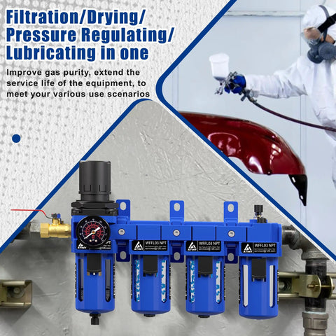 Three Eighth Inch NPT Compressed Air Filter Regulator Lubricator Combo With Dryer And Oil Water Separator installed