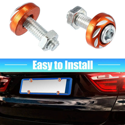Image showing Must Have Orange Aluminum Alloy License Plate Bolt Screw Nuts Kit for Cars and Motorcycles, with M6 X 1.0 thread.