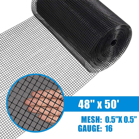 Top Shelf Vinyl Coated Hardware Cloth 16 Gauge Galvanized Steel With Half Inch Black Square Mesh Welded Yard Fence 48x50 ft roll open