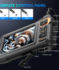 Pro Grade Single Lens Endoscope Camera With Light 1080P Borescope control panel showing 4.3 inch IPS screen and buttons