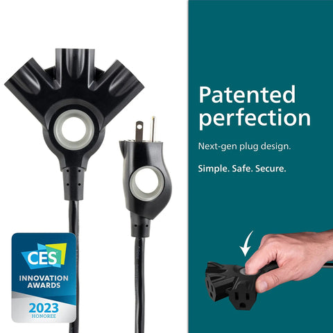 EZGrip 25 Ft Heavy Duty Outdoor Extension Cord with ergonomic grip and multiple 3-prong outlets