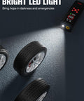 Portable Tire Inflator With Color LED Screen, 12V Car Air Pump lighting tires showing ultra bright LED light feature