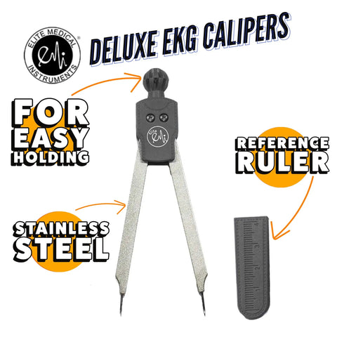 Deluxe EKG Caliper With Hardened Steel Construction Chrome Tip Case And Tip Cover For Precise ECG Wave Tracing Pro Grade