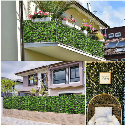 Expandable Fence Privacy Screen For Balcony And Patio 2 Pack Faux Ivy Fencing Panels With Willow Frame on balcony and patio