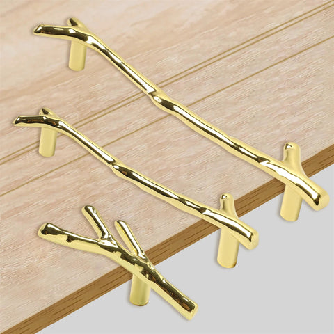 Gold Twig Branch Cabinet Knob Pulls 2 Pack Zinc Alloy Decorative Handles for Cabinets Drawers 128mm Hole Centers
