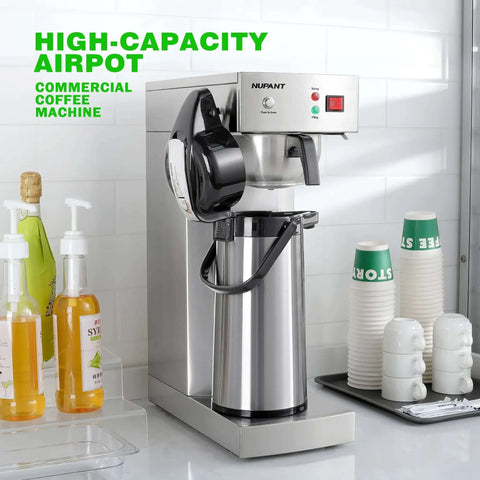 No-Fuss Auto-Filling Commercial Airpot Coffee Brewer 2.2L 74oz with Stainless Steel Thermal Carafe in break room setting