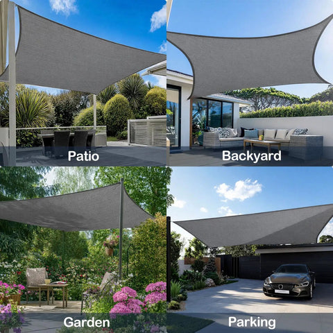 Rectangle Sun Shade Sail 10 By 13 Feet Permeable Canopy For Patio Garden Backyard And Deck UV Blocking Sunshade Keeps Outdoor Space Chill, Cool, And Breezy In Gray