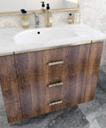 Bathroom cabinet with Wood Grain Peel And Stick Contact Paper DIY Friendly Self Adhesive Removable Brown Wood Wallpaper.
