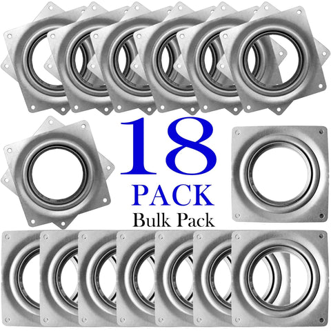 18 Pack Square Lazy Susan Hardware Four Inch Heavy Duty Zinc Steel Swivel Bearings for DIY Turntables displayed in bulk.
