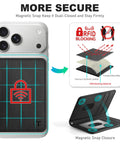 MagSafe Wallet For Men Women With 6 Card Slots And RFID Blocking Clear ID Window PU Leather Folio Magnetic Phone Wallet For iPhone 12 Through 17 Series Black For Daily Use, showcasing magnetic snap and RFID blocking feature.