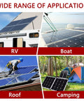 Applications of Solar Panel Parallel Connector Kit for RVs, boats, roofs, and camping sites with efficient setup.