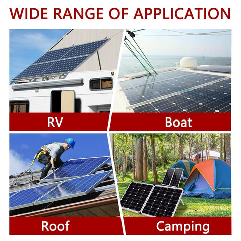 Applications of Solar Panel Parallel Connector Kit for RVs, boats, roofs, and camping sites with efficient setup.
