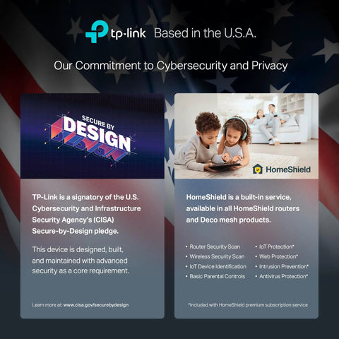 Dual Band AX3000 WiFi 6 Router Archer AX55 HomeShield cybersecurity features highlighted in U.S.A.