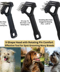 Three black Undercoat Dematting Mini Rakes for Doggos and Kitties with V Shape Head and Double Row Stainless Steel Rotating Teeth