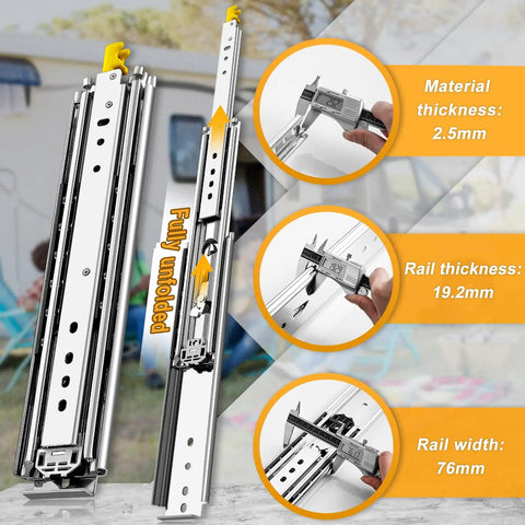 Heavy Duty Drawer Slides With Lock For Cabinets And Vans Beefed Up Full Extension Ball Bearing Rails Side Mount 500 Lb Capacity