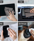 KleanToday gray microfiber cleaning cloth wiping tablet screen in office view
KleanToday gray microfiber cleaning cloth wiping car dashboard touchscreen
KleanToday gray microfiber cleaning cloth wiping smartphone screen at home
KleanToday gray microfiber cleaning cloth wiping camera lens on the go