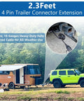 Hella Heavy Duty Retractable 4 Pin Trailer Wire Extension With Solid 18awg Rv Hookups And Gunk Resistant Dust Cover For Kickass Camping Rig Gear connected to a trailer.
