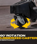 Heavy Duty 5 Gallon Wet And Dry Shop Vacuum With Solid 4 Peak Horsepower Motor showing rubberized casters for easy movement.