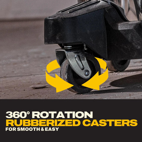 Heavy Duty 5 Gallon Wet And Dry Shop Vacuum With Solid 4 Peak Horsepower Motor showing rubberized casters for easy movement.