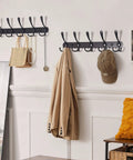 Wall mount coat rack with five tri hooks tough as nails built to last heavy duty stainless steel rail for coats hats towels black finish