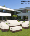 Outdoor Two Seater Loveseat Cover Waterproof Beefed Up Heavy Duty Patio Sofa Cover 58W x 33D x 32H Inches Beige And Brown Weatherproof