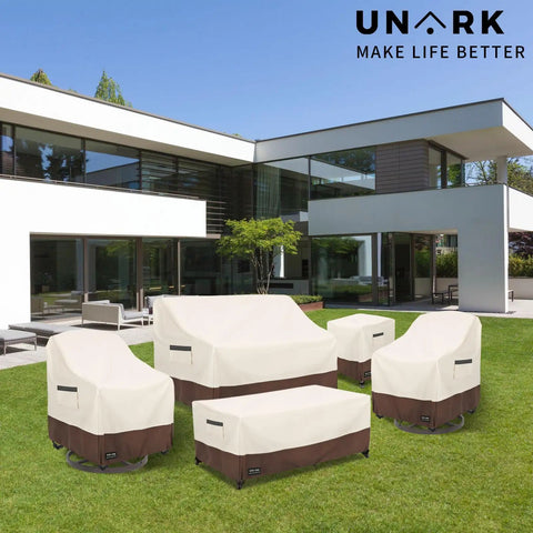 Outdoor Two Seater Loveseat Cover Waterproof Beefed Up Heavy Duty Patio Sofa Cover 58W x 33D x 32H Inches Beige And Brown Weatherproof