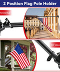 Flag Pole Kit For House Exterior With 5 Foot Heavy Duty Steel Pole And 3 By 5 Embroidered USA Flag, 2 position holder