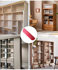 Collage of various cabinet installations alongside a red 11 Hole Shelf Pin Jig With Self Clamping Hinge Drill Guide Pro Grade For Cabinets