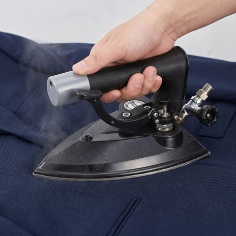Pro Grade Commercial Steam Iron For Clothes With Instant Heat Retention And Consistent Steam Output Heavy Duty Handheld Industrial Iron Steamer For Clothing Factories And Dry Cleaners Built For Bulk Pressing on navy fabric