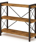 Heavy Duty Top Tier Industrial Bookshelf Featuring Solid Wood Planks And Sleek Matte Black Steel Frame For Living Room Decor, three shelves.