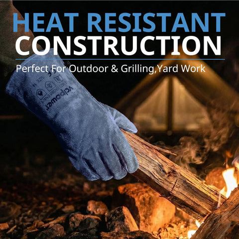 Heavy Duty Leather Welding Gloves With Kevlar Stitching And 1.2mm Natural Cowhide handling firewood by a campfire
