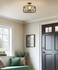 Larkin 15-Inch 3-Light Modern Farmhouse Semi Flush Mount Ceiling Light With Open Drum Style in entryway.