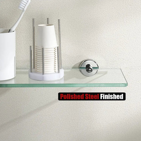 Chrome Glass Shelf Set For Bathroom And Shower 16x5 Inches Tempered Glass With 304 Stainless Steel Wall Mounts Polished Chrome Finish Sleek Rust Resistant 2 Pack Bathroom Storage Shelves