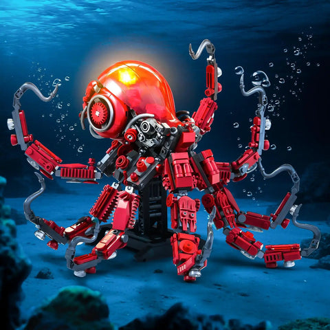 Mechanical Octopus Building Set For Adults With 882 Pieces Movable Tentacles And Steampunk Details Includes Display Stand And Light Ocean Animal Model For Home Office Decor And Epic Gift Idea For Teens 14 Plus