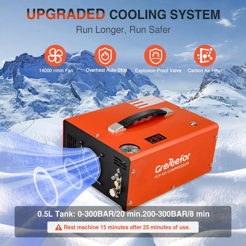 Portable PCP Air Compressor 4500Psi 350W Oil Free Fast Fill Pump With Auto Shut Off Dual Power 12V DC And 110V AC For Paintball Air Rifle And HPA Tanks Safe And Reliable High Performance Gear