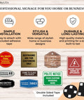 Professional signage options showcasing various designs with adhesive installation features.