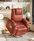 Power Lift Recliner Chair For Elderly With Cup Holders And Side Pockets, Electric Lift Sofa For Living Room, Leathaire Dark Brown Finish