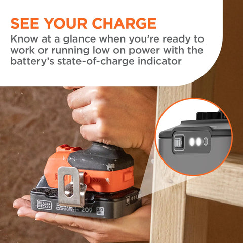 20v Max Cordless Drill And Impact Driver Combo Kit With Brushless Motor battery charge indicator shown for power level.