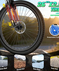 Adult Electric Bike 26 Inch Commuter With 7 Speed Gears And A Smooth 25 MPH Cruise featuring 26 x 2.1 inch tires and suspension fork.