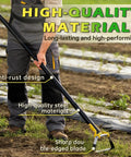 Person using Stirrup Hoe Garden Tool With Adjustable 30 To 54 Inch Handle Double Edged Scuffle Hoe For Raised Beds and Flowers.