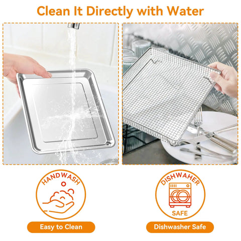 Replacement Stainless Steel Air Fryer Tray For Toaster Oven Models TOA-60 TOA-65 TOA-70 Mesh Basket, handwash and dishwasher safe