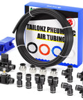 Black One Quarter Inch OD PU Air Tubing Kit With 32.8 Ft Length Ten Meter Includes Fittings Elbows Y Shape Unions And Tees