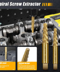Premium 13 Piece Screw Extractor Set For Damaged Stripped Screws With HSS 6542 Titanium Gold Coated Bits shown in use
